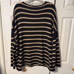 BTFBM Long Sleeve Black & Camel Striped Scoop Neck Sweater - Size XL